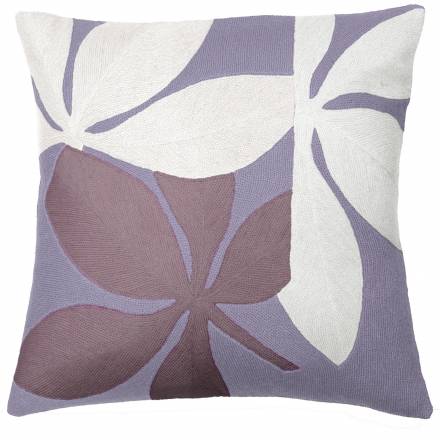 Judy Ross Textiles Hand-Embroidered Chain Stitch Fauna Throw Pillow syren/cream/mauve